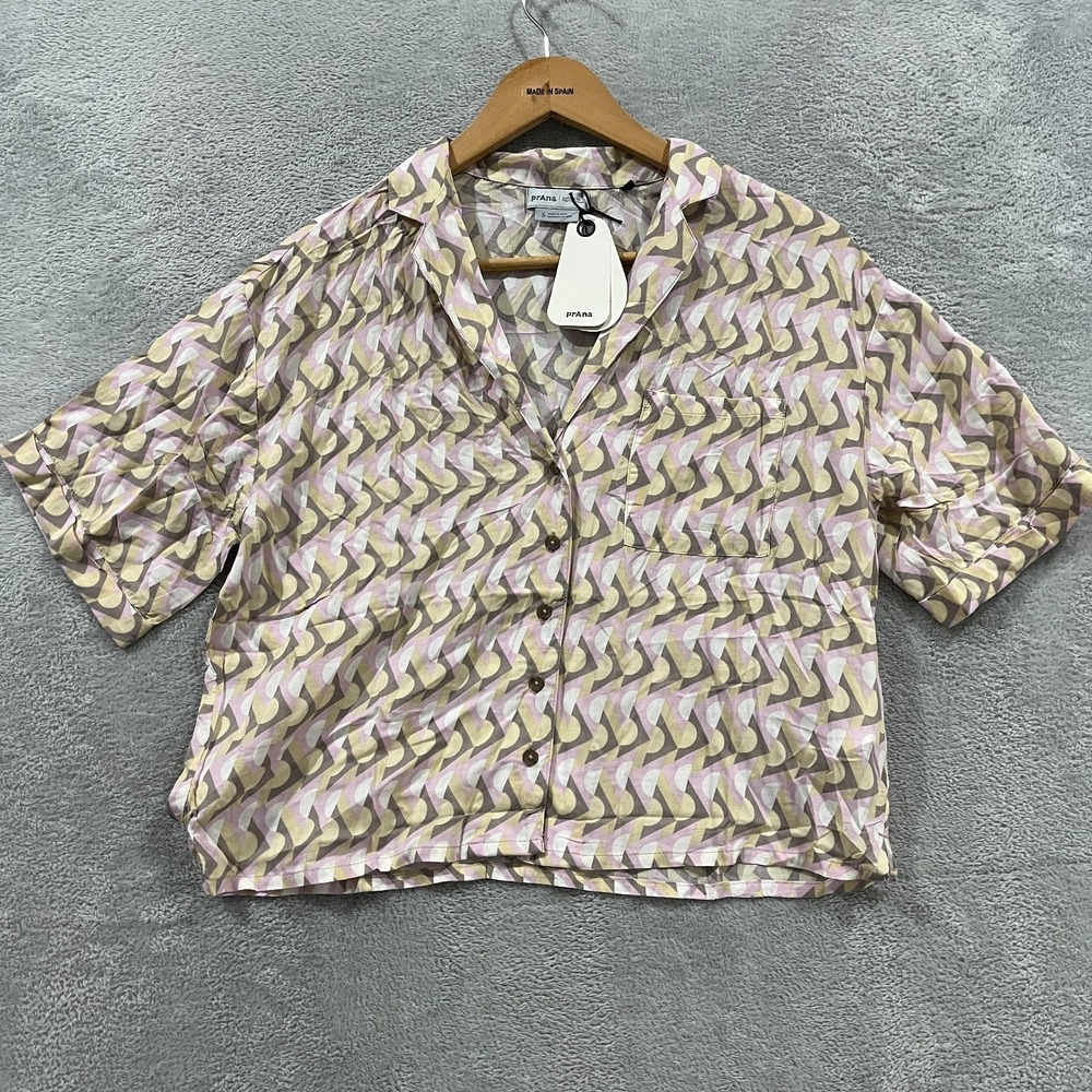 Prana Iguala Top Womens Small Multi Willow Retroā Geometric Button Up Side Slit